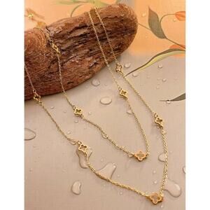 Gold Plated Floral clover Long necklace Stainless Steel women Jewelry